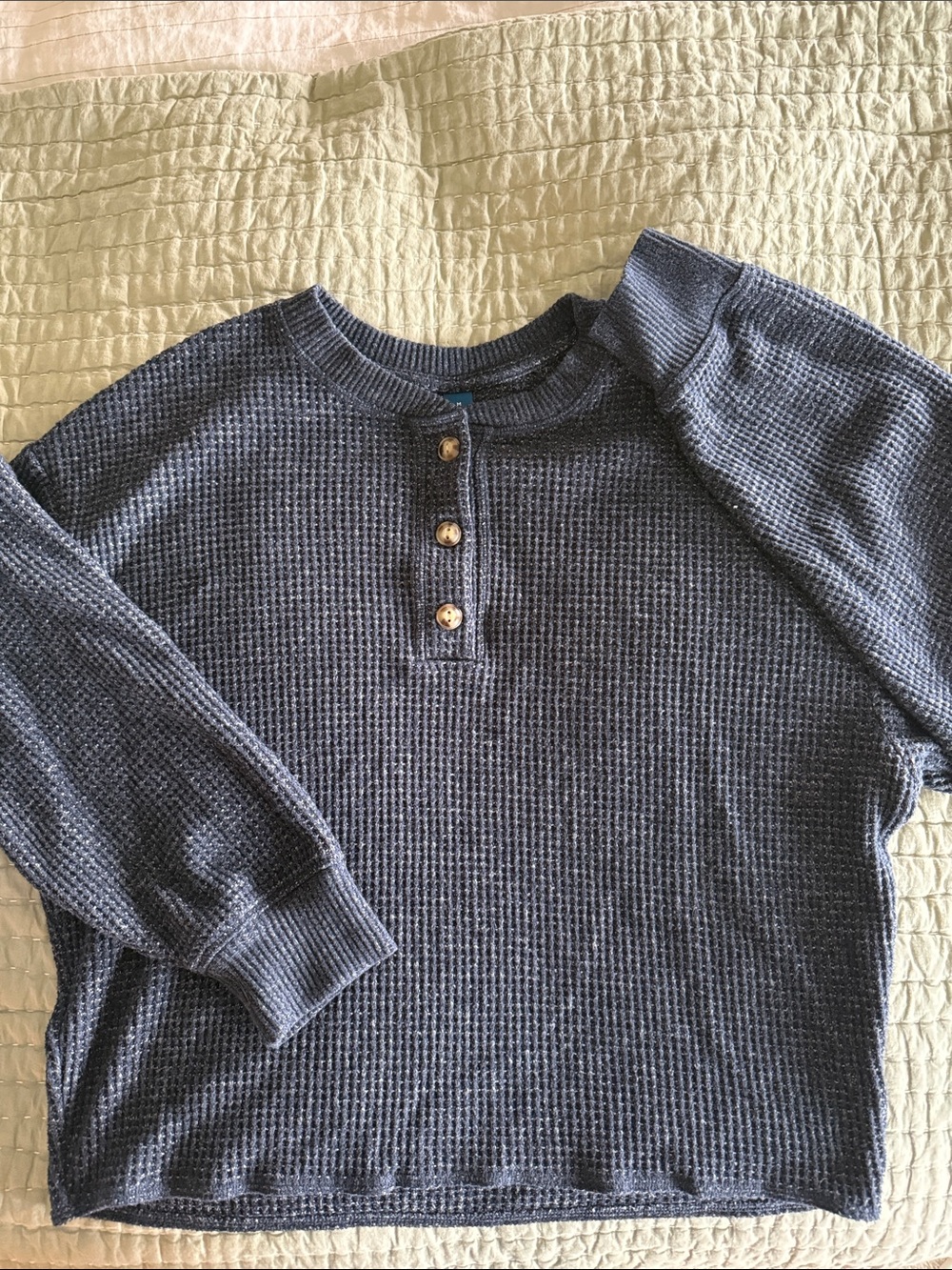 Old Navy Navy Waffle Henley Long-Sleeve Top